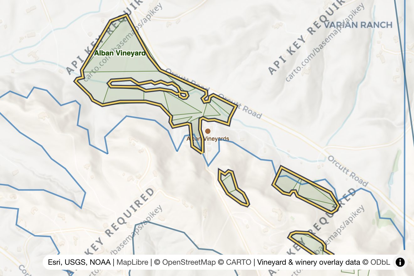 Map of Alban Estate Vineyard