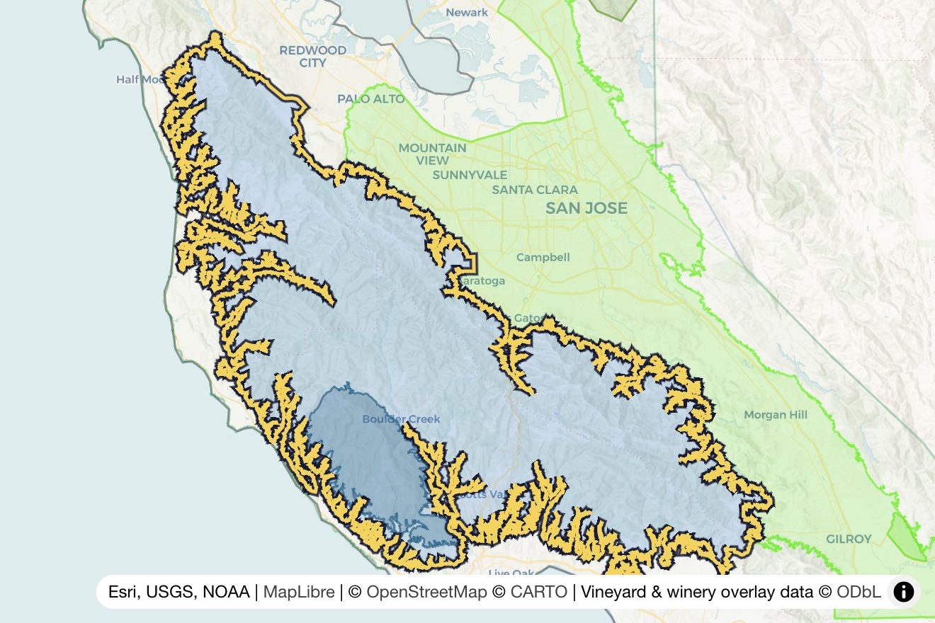 Map of Santa Cruz Mountains