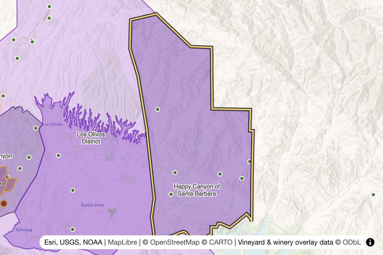 Map of Happy Canyon of Santa Barbara