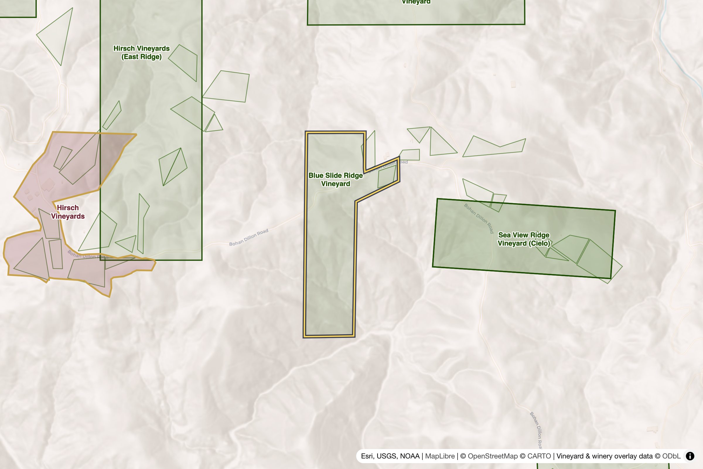 Map of Blue Slide Ridge Vineyard
