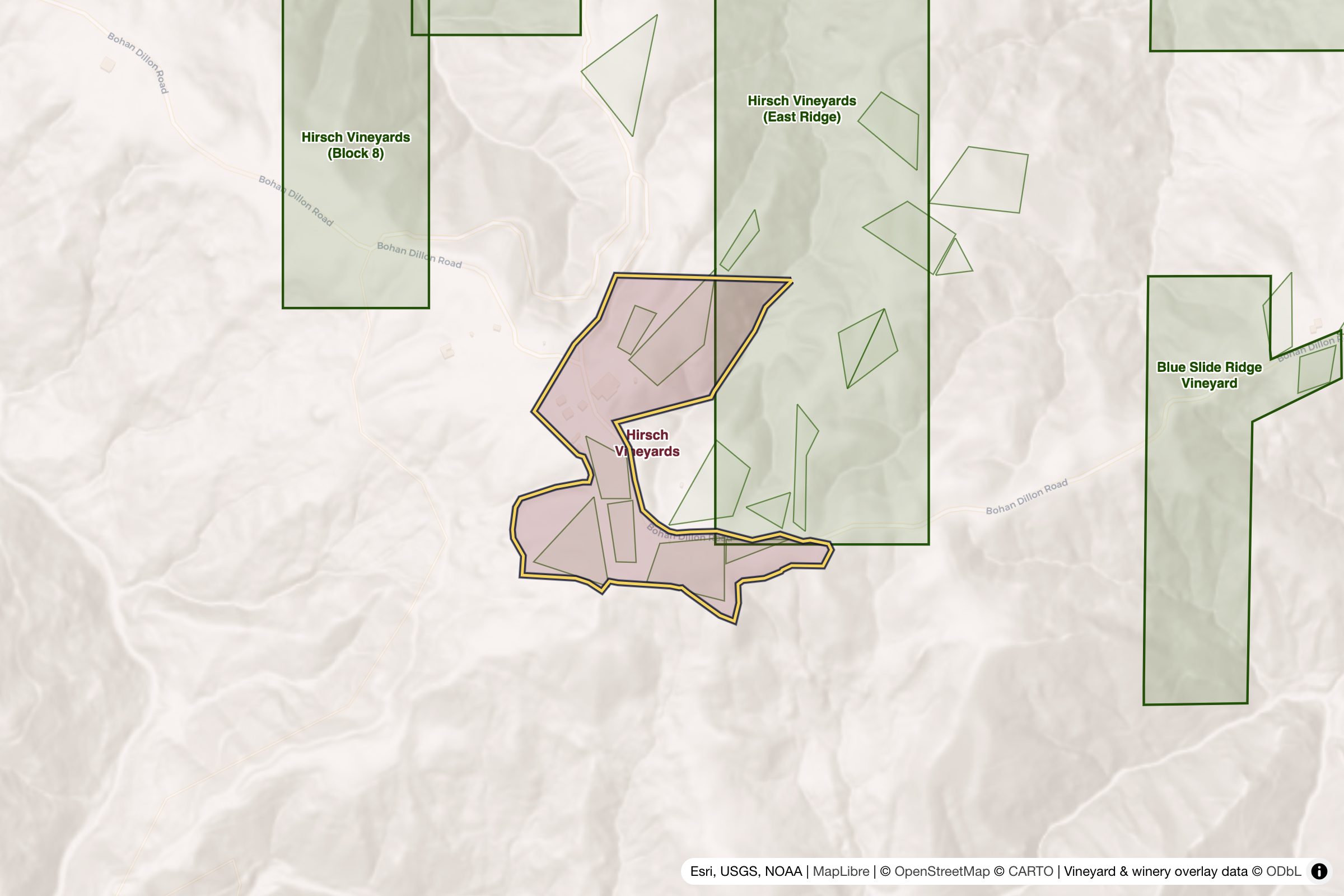 Map of Hirsch Vineyards