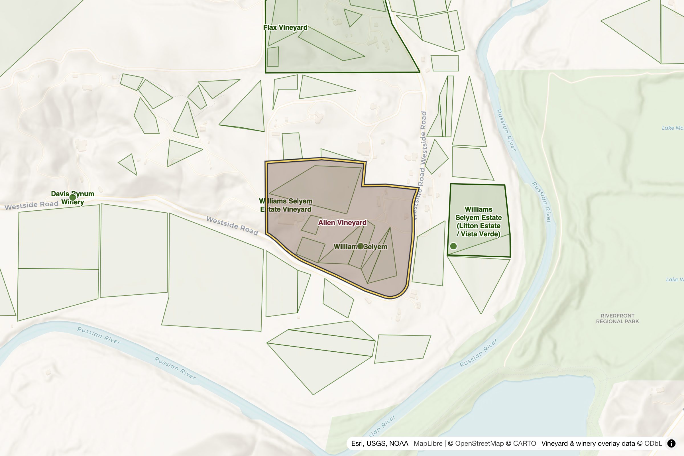Map of Williams Selyem Estate Vineyard
