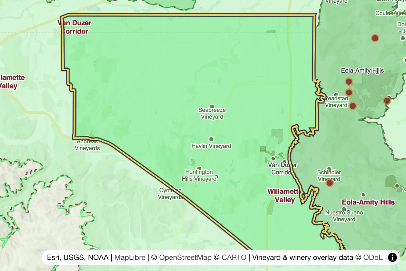 Map of Van Duzer Corridor